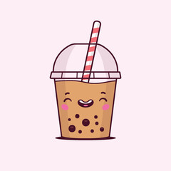 Bubble milk tea kawaii cartoon character vector illustration