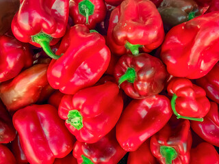 Fresh red peppers close-up, healthy eating concept