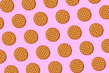 Old fashioned style cookies, creative pattern on pastel pink background. 