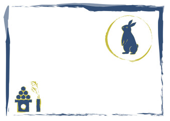 お月見の筆書き風フレーム イラスト