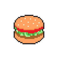  Pixel burger vector icon. Pixel art. Retro style. Fast food.