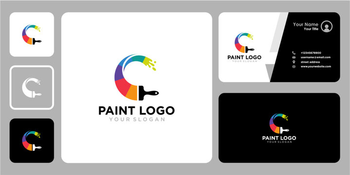 paint logo design with brush or color and business card