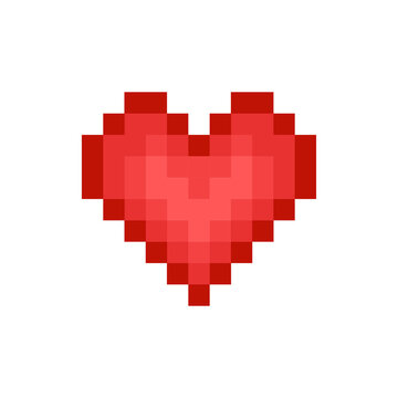Red simple heart from mosaic pixel square parts - vector illustration. 