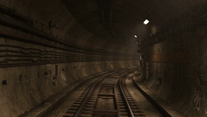 3D-illustration of a subway track in the underground
