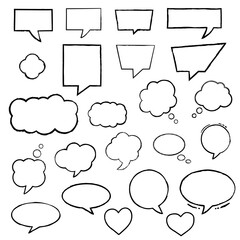 Set of vector ink outline cartoon speech bubbles