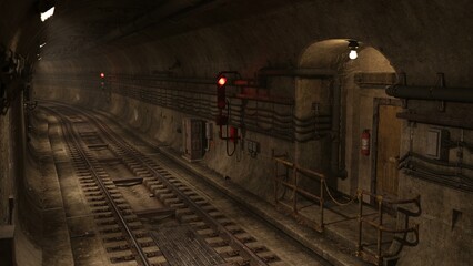 3D-illustration of a subway track in the underground