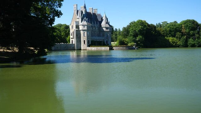 A view of the castle of La Bretesche with its lake. Missillac, France, the 31st July 2022.