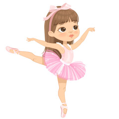 Cute Brown Hair Ballerina Girl Dancing. Little Caucasian Girl in Pink Tutu Dress and Pointe © FoxyImage