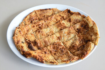 Turkish pita with minced cubed meat and cheese (Turkish name: Kiyma Kusbasi kasarli pide)