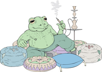 Funny frog smoking hookah
