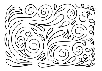 Hand drawn vector sketchy Doodle cartoon set of curls and swirls decorative elements for concept design