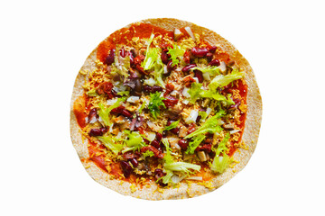 An isolated vegetarian pizza with the selective focus. Good for any project.