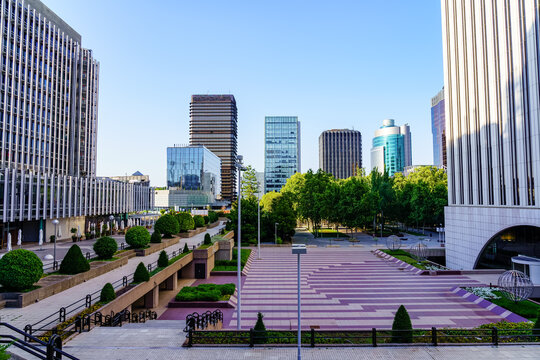 Financial district in the center of Madrid with modern buildings headquarters of companies and offices.