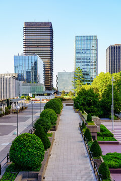 Financial district in the center of Madrid with modern buildings headquarters of companies and offices.
