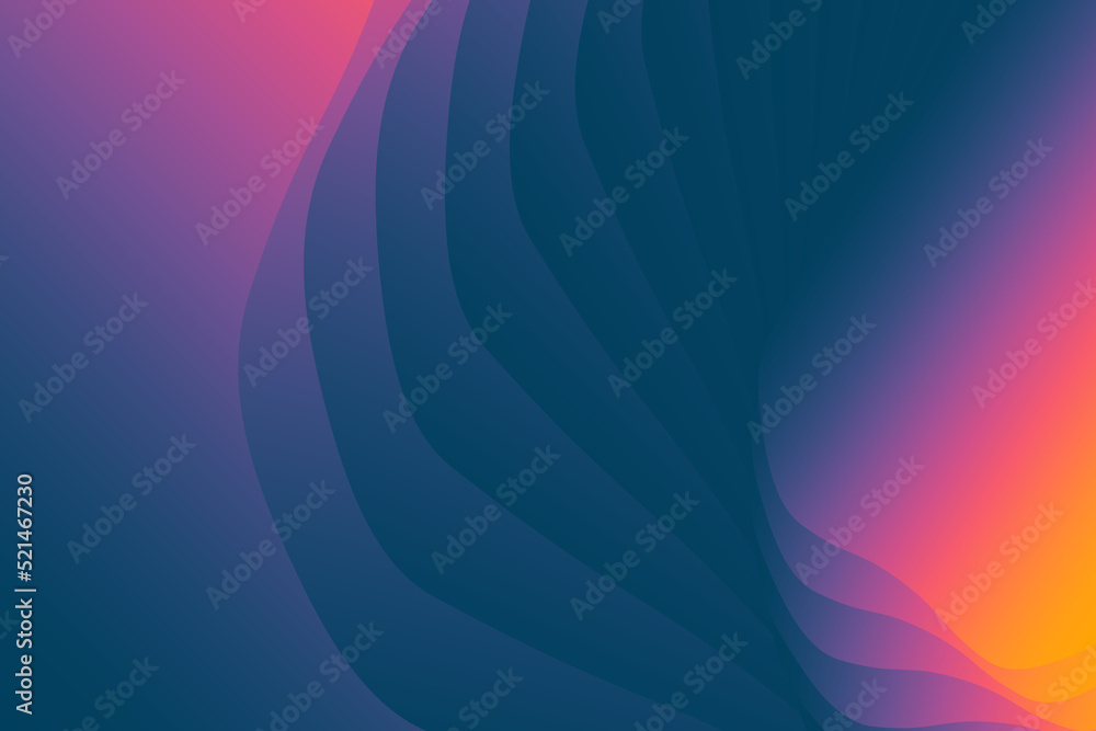 Fototapete beautiful abstract illustration in the form of gradient dark blue, purple, pink and orange lines ove
