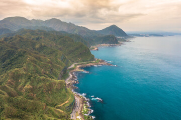 Aerial view of Bitou port, northeast corner, New Taipei City, Taiwan.