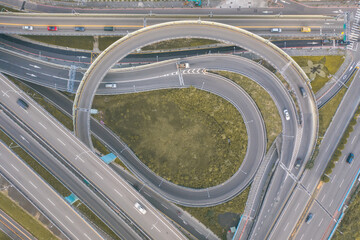 Traffic Circle Aerial View, Traffic concept image, gongguan traffic circle birds eye night view use the drone in New Taipei City, Taiwan.