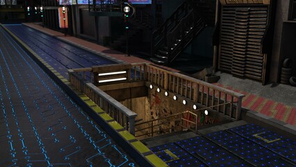 3d-illustration of a futuristic cyberpunk city, background picture