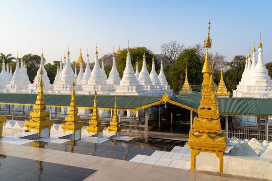 Beautiful view of the Buddhist temple Sandar Muni Pagoda, in Myanmar, Burma