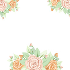 rose flower and greenery frame border for social media post template, greeting card, wedding or engagement invitation and poster design