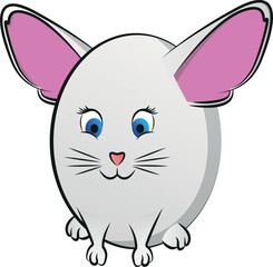 Cute round abstract animal with big ears looking forward.