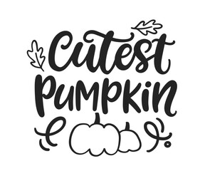 Obraz premium Cutest pumpkin inscription hand written lettering with cute doodles