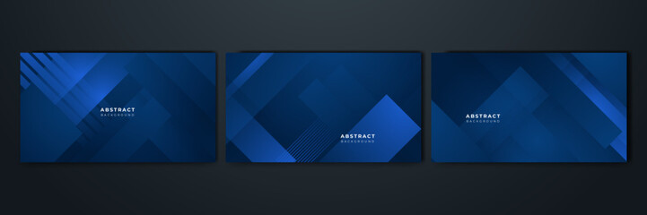 Fototapeta premium Abstract background design with blue geometric shapes. Modern dark blue background. Vector abstract graphic design banner pattern background template.