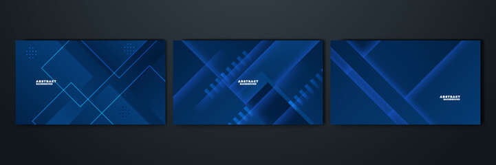 Fototapeta premium Modern professional blue vector abstract technology business background with lines and geometric shapes. Dark blue abstract background for business presentation, social media template, poster, and ads