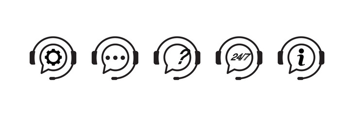 Support service icons. Chat vector icons. Customer Support. Headset symbols. Hotline concept. Vector illustration