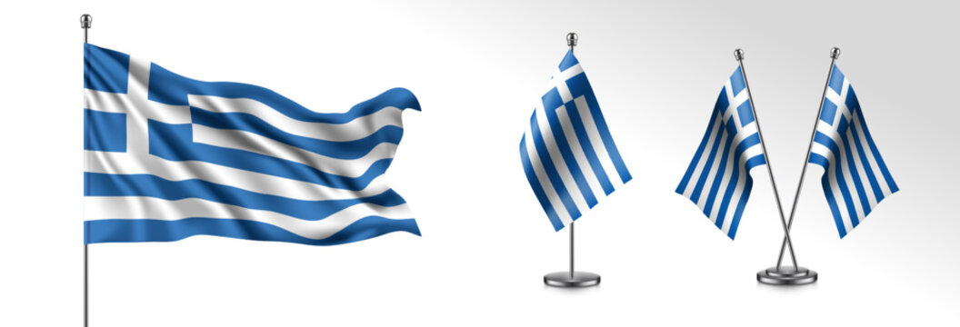Set of Greece waving flag on isolated background vector illustration