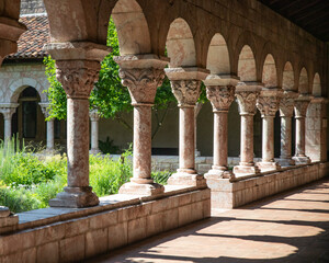 Exterior View of the Met Cloisters in Washington Height Manhattan with architectural details and garden