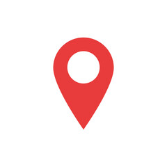 Red GPS symbol, with circle leaked in the center. Used to indicate a location. Vector art red GPS pointer on white background.
