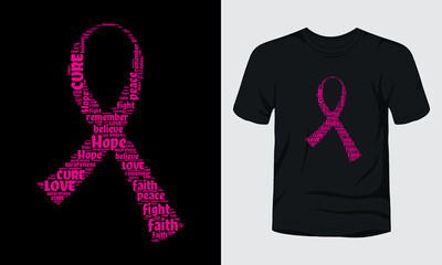 Word cloud Breast cancer ribbon t-shirt design. 