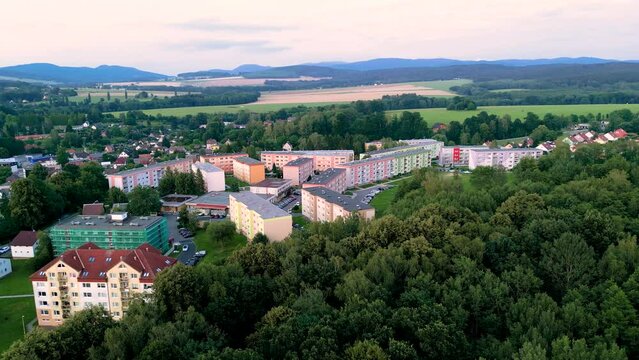 Aerial view of Block of flats in small town in Czech Republic