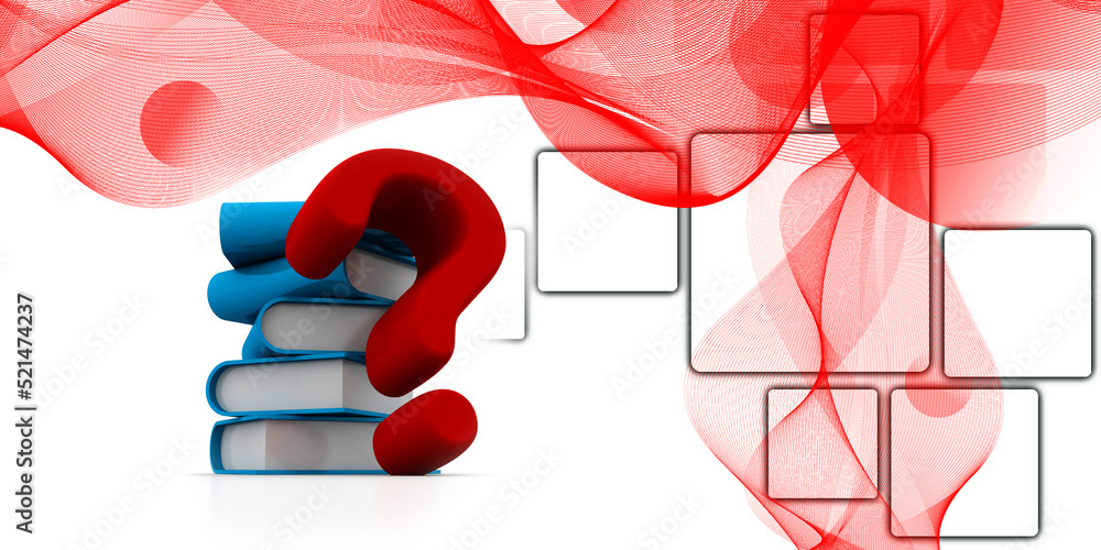 Poster 3d rendering books with question mark symbol