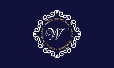 Elegant logo and monogram design with exclusive letter W in center on dark background, vector template. Exquisite