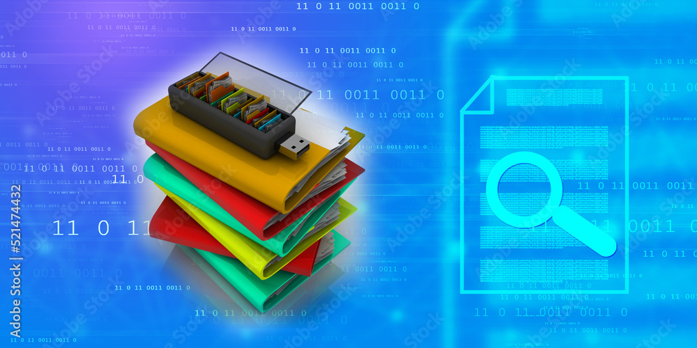 Poster 3d rendering folders in pendriver