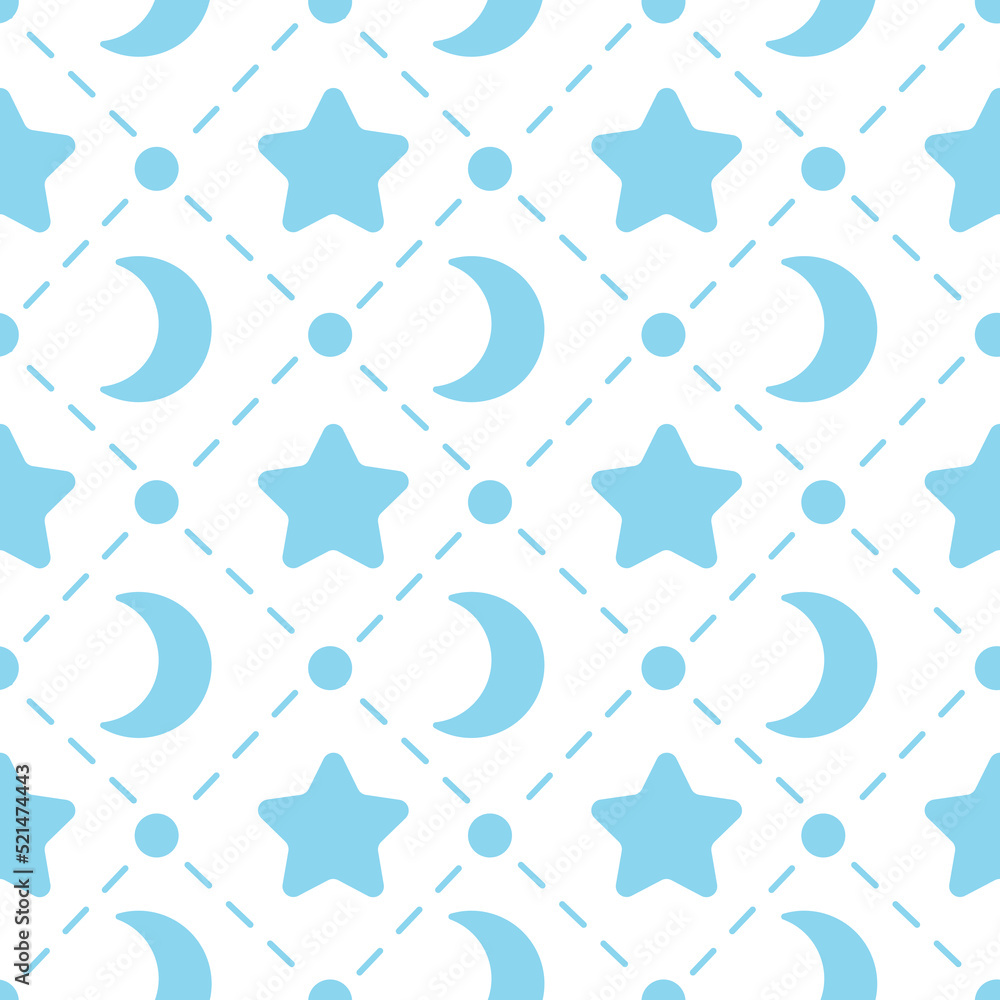 Poster nursery seamless pattern template. simple vector star and moon shape fabric print. isolated flat doo
