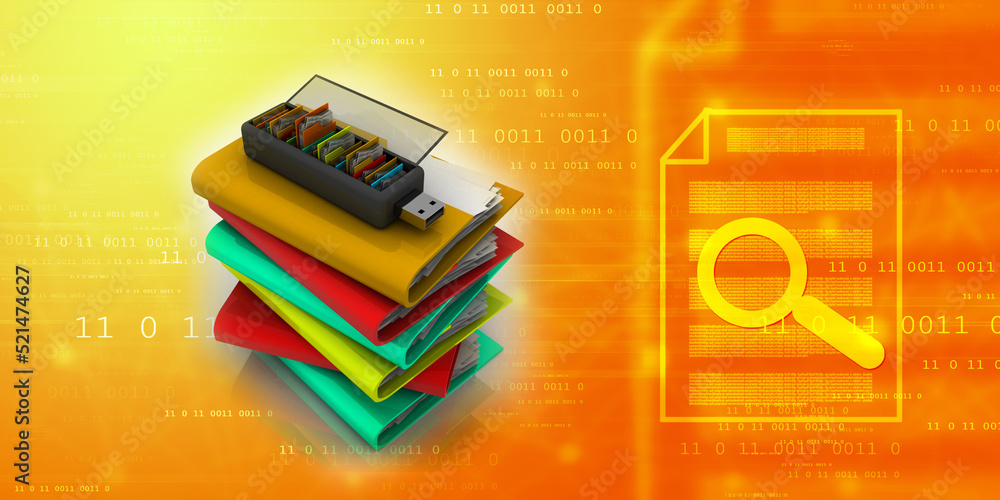 Poster 3d rendering folders in pendriver