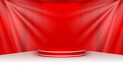 Product podium background, red white product display template