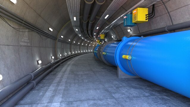 3D-illustration of a particle accelerator and hadron collider