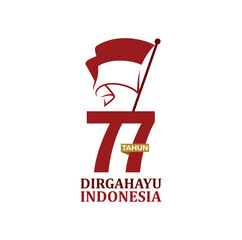 77 Dirgahayu Indonesia 17 Agustus, (Translated: Happy Independence Day of Indonesia. August 17). Logo design. Vector Illustration.  