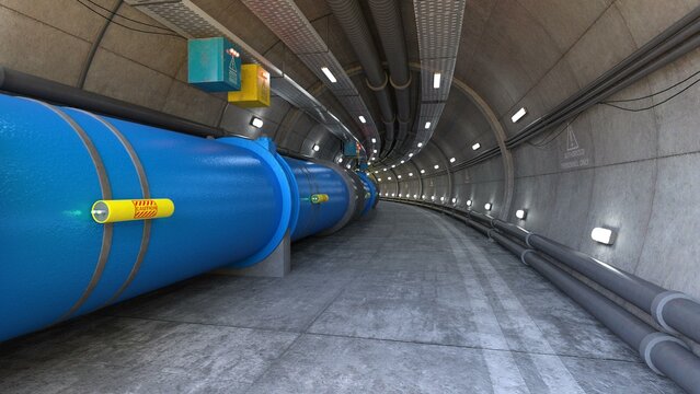 3D-illustration of a particle accelerator and hadron collider