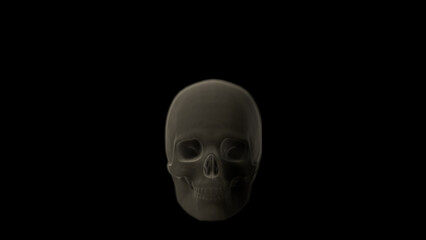 Grey smoking human skull on black background - war concept, isolated - object 3D rendering