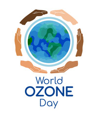 World Ozone day vector illustration with globe and diversity hands