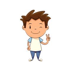 Child v sign, victory, peace, hand gesture, vector illustration