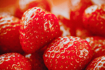 Ripe juicy red strawberries. Bunch of red strawberries. A group of ripe berries. Healthy food. Ripe fruits.