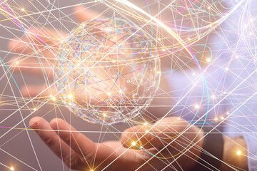 Global network. Blockchain. 3D illustration. Neural networks and artificial intelligence. Abstract