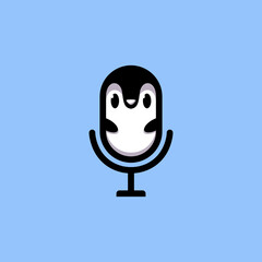 Podcast design collection isolated from microphone and penguin shape into logo template