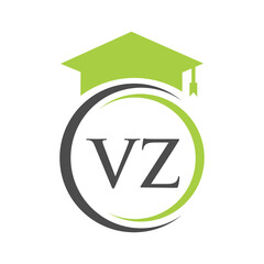 Letter VZ Education Logo Concept With Educational Graduation Hat Vector Template